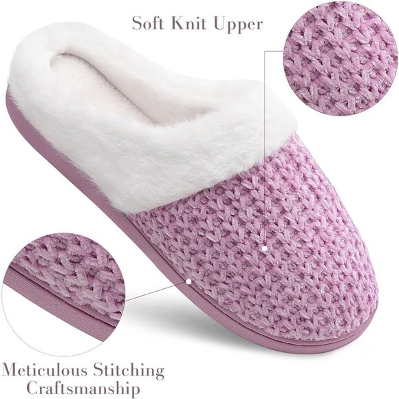 Indoor/Outdoor Women's Memory Foam Slippers - Cozy Purple Size 9 with Anti-Skid - Picture 2 of 4